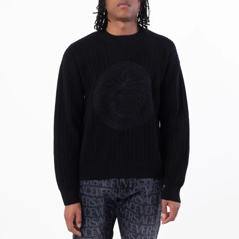 Versace Cable Knit Medusa Embroidered Sweater