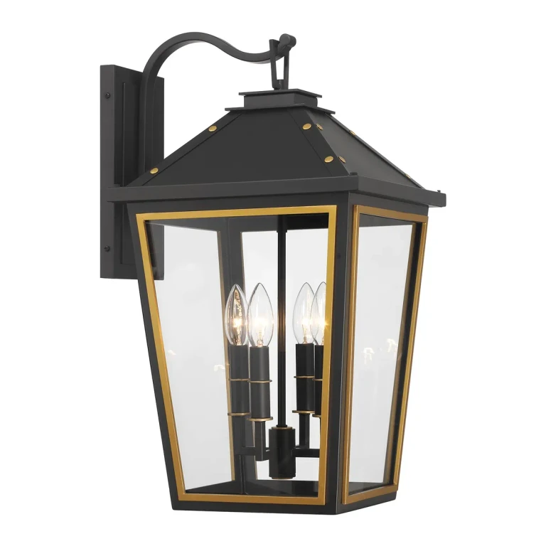 Matte Black Textured Gold Outdoor Wall Sconce from the Hawkins Collection