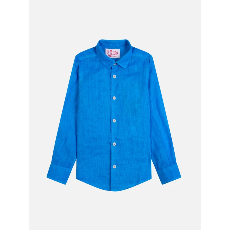 Mc2 Saint Barth Bluette Boy Linen Shirt Blue
