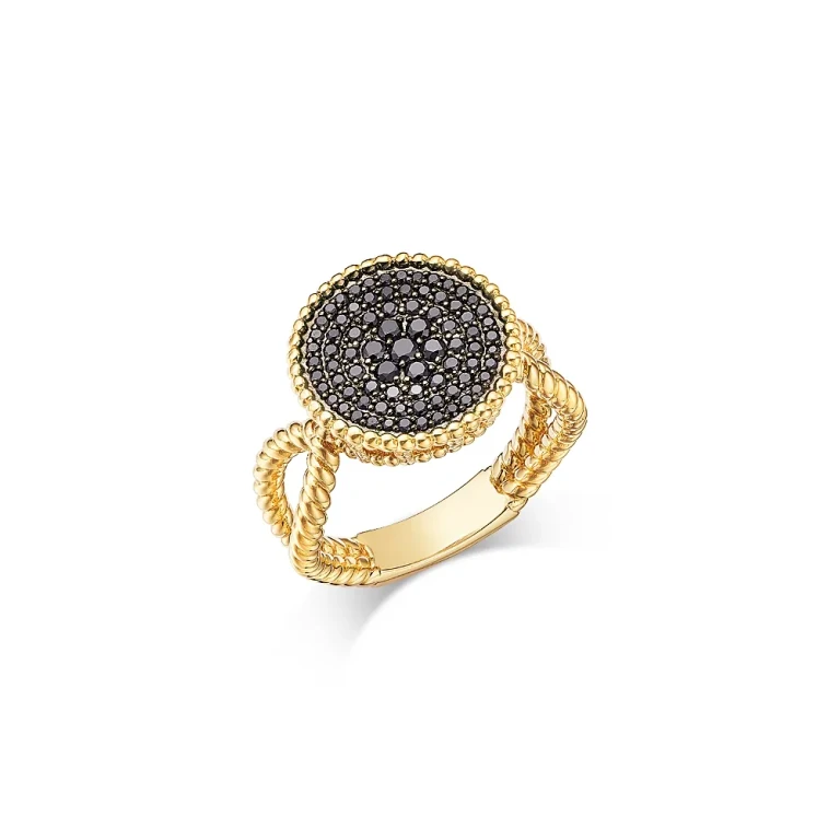 Black Diamond Pave Cluster Statement Ring in 14K Yellow Gold, 0.5 tcw