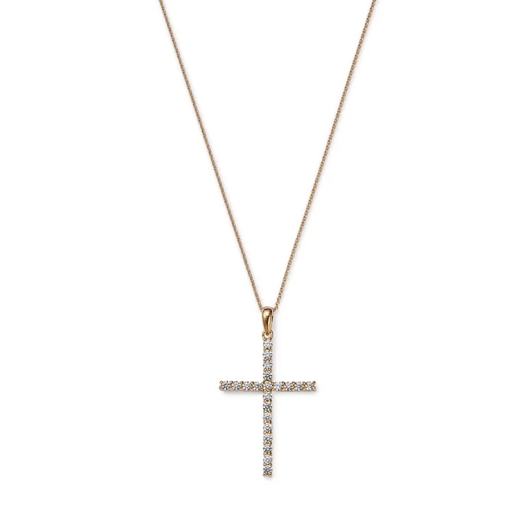 Diamond Micro-Pave Cross Pendant Necklace in 14K Yellow Gold, 0.50 tcw