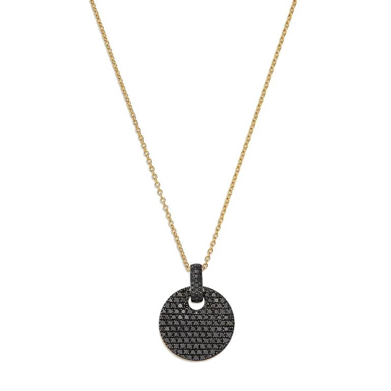 Black Diamond Pave Disc Pendant Necklace in 14K Yellow Gold, 0.85 tcw
