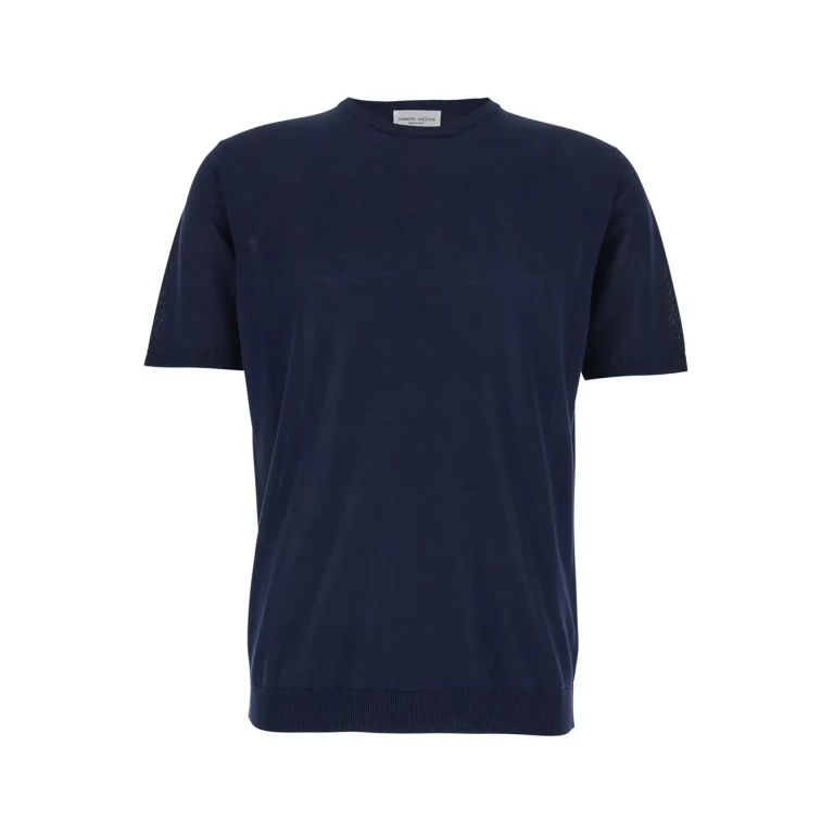 Roberto Collina Blue Crew Neck T-shirt With Ribbed Finishes For Men