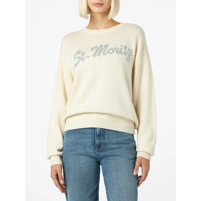 Mc2 Saint Barth Louise White Sweater With St. Moritz Rhinestones Special Edition - Women