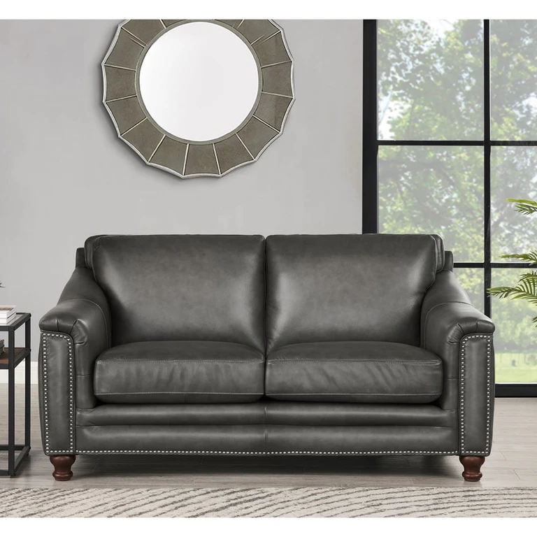 Billingham Ash Gray Leather Loveseat