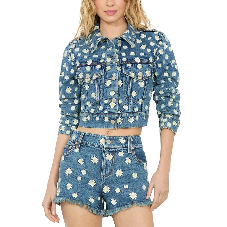 Alice and Olivia Jeff Embroidered Cropped Jacket
