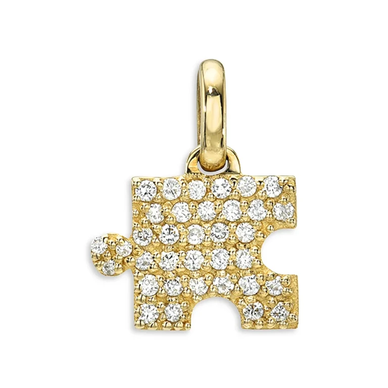 Zoe Lev 14K Yellow Gold Diamond Pave Puzzle Piece Charm Pendant