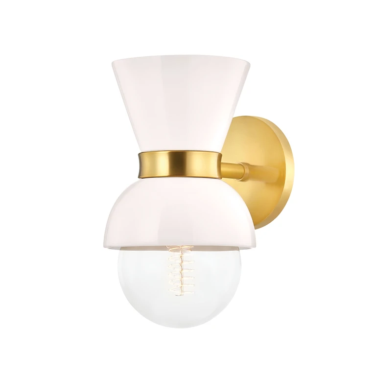 Aged Brass Ceramic Gloss Cream One Light Wall Sconce from the Gillian Collection