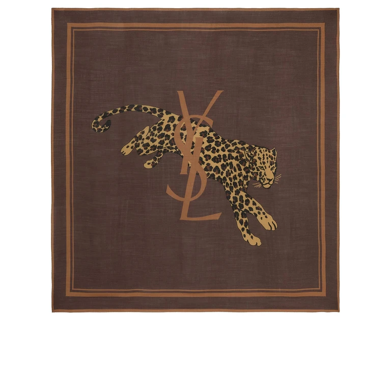 Saint Laurent Grand Carre Leopard Brown Foulard - Women