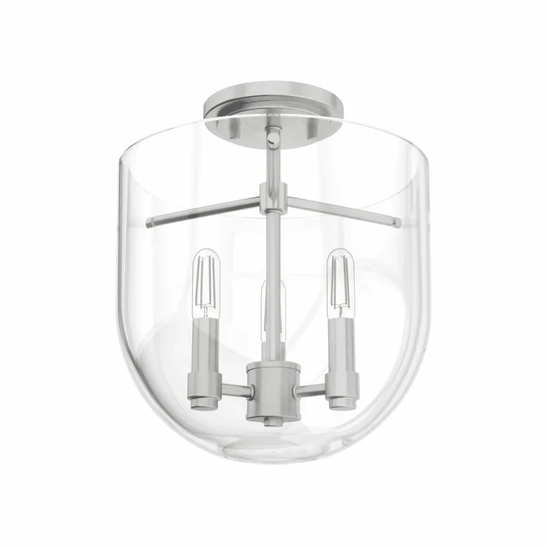 Brushed Nickel Three Light Semi Flush Mount from the Sacha Collection
