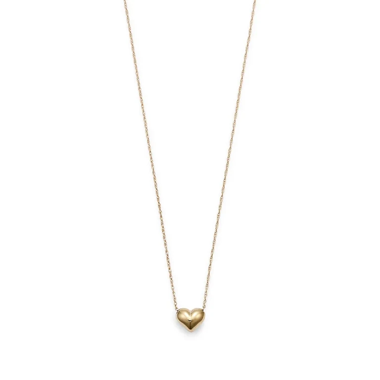 Puffed Heart Necklace in 14K Yellow Gold, 18