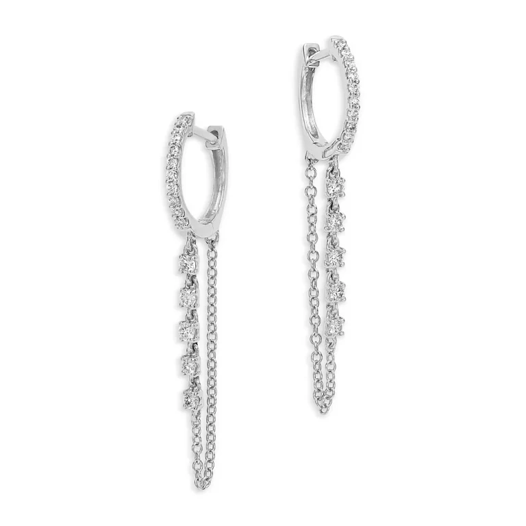 Diamond Drop Earrings in 14K White Gold, 0.40 tcw