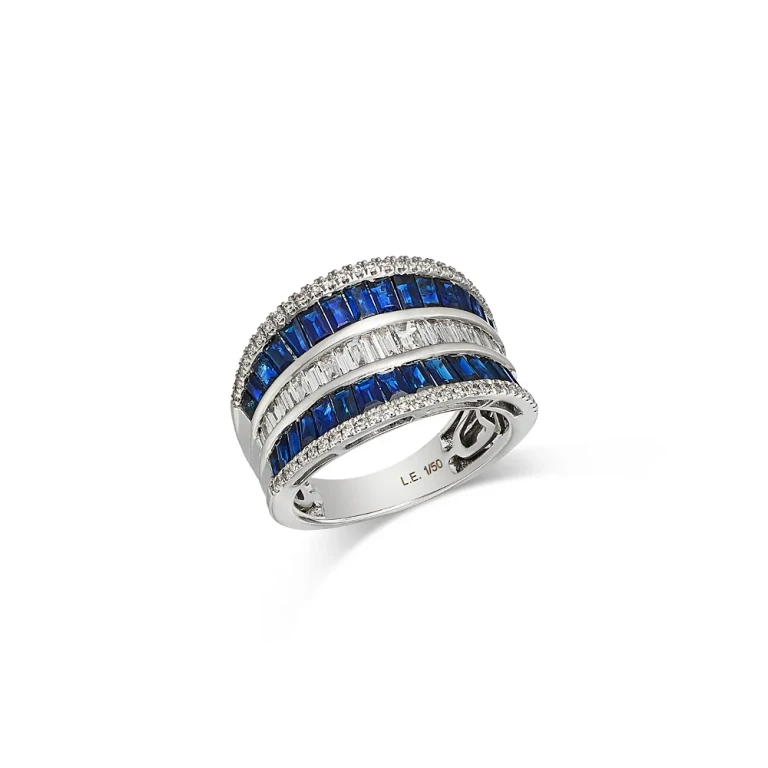Limited Edition Blue Sapphire & Diamond Multirow Ring in 14K White Gold