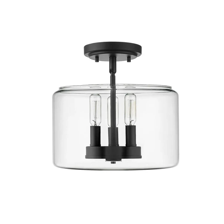 Matte Black Three Light Semi-Flush Mount from the Asheville Collection