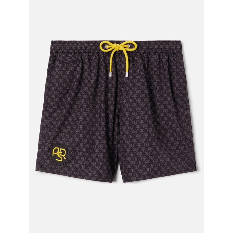 Mc2 Saint Barth Lightweight Fabric Swim-Shorts Lighting With Roma Print As Special Edition Black Swimshort - Men