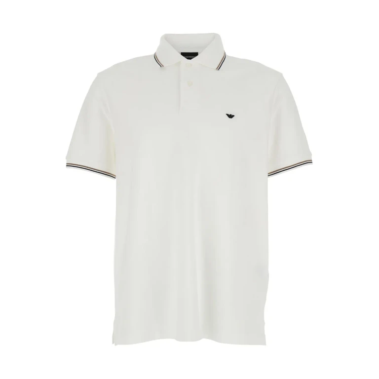 Emporio Armani Two-tone Classic Collar Polo With Logo Embroidery On Front In White Cotton For Men