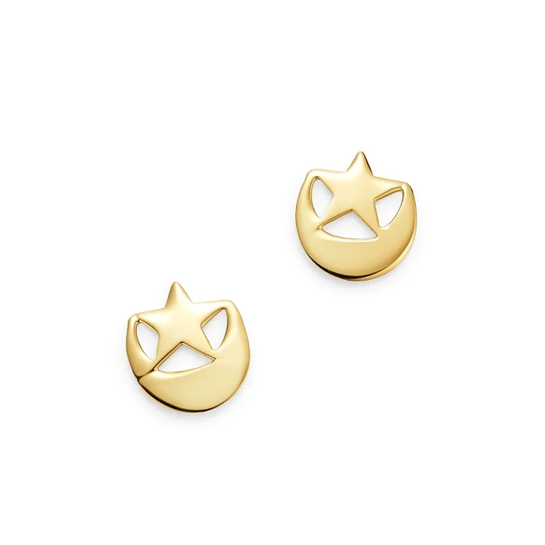 14K Yellow Gold Half Moon & Stars Stud Earrings - Exclusive