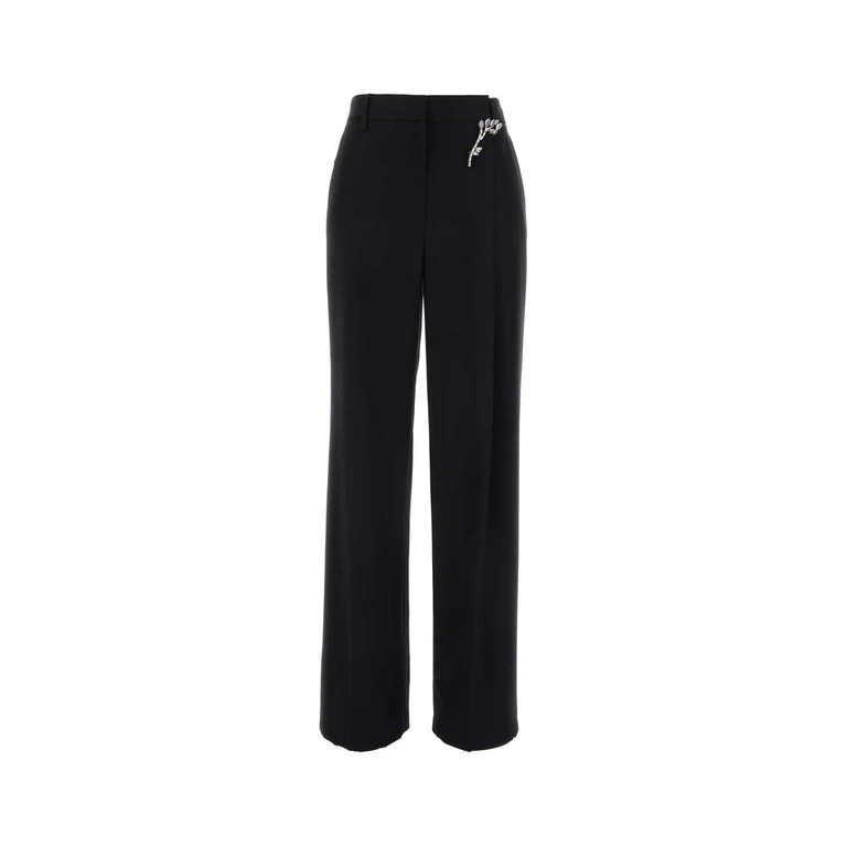 Prada Black Gabardine Pant Bleu Wo-cristallo Ottone Pantaloni - Women