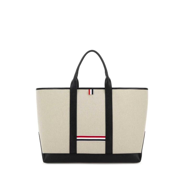 Sand Canvas Medium Rwb-Stripe Shopping Bag Black Portafogli - Women