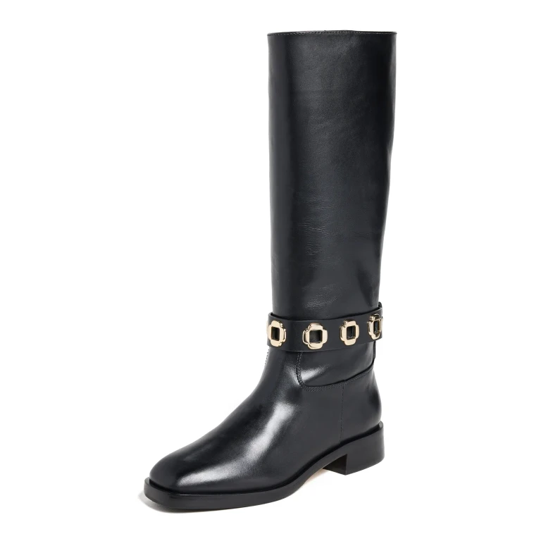 Larroudé Milan Flat Riding Boots Black 9.5