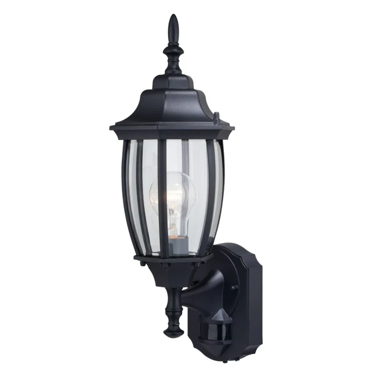 Textured Black Outdoor Motion Sensor Wall Light from the Rogers Park Collection