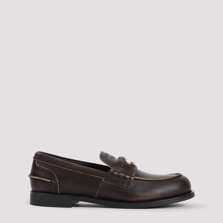 Miu Miu Leather Loafers Brown Calf - Women