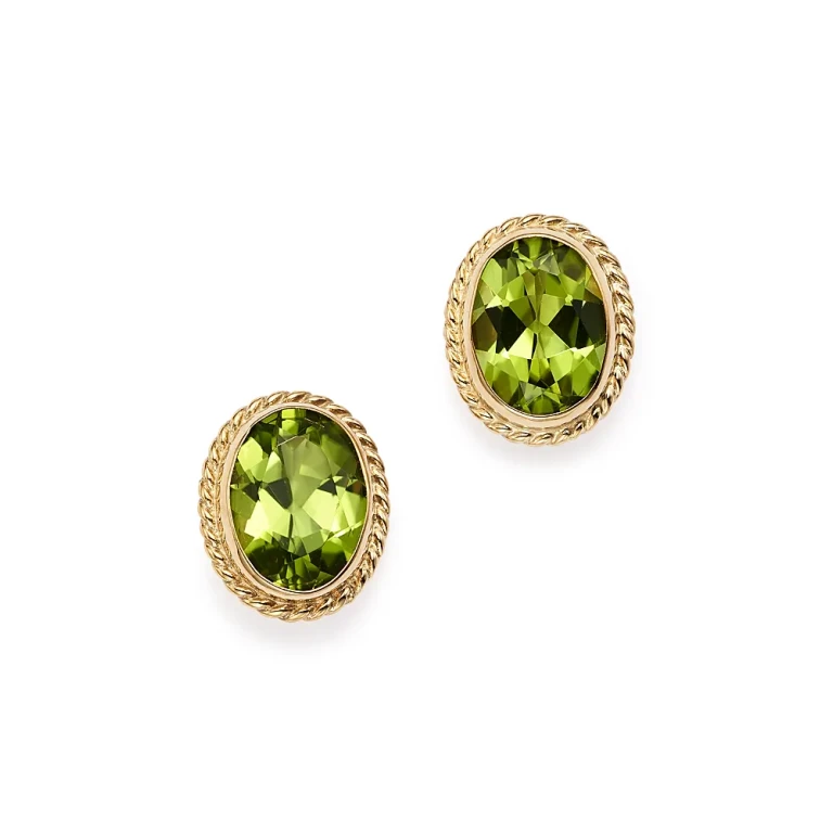 Peridot Oval Bezel Stud Earrings in 14K Yellow Gold