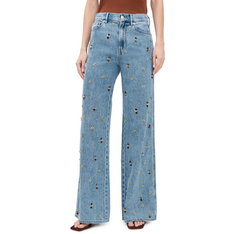 Veronica Beard Jean Kasey Mid Rise Wide Leg Jeans Pistachio 32