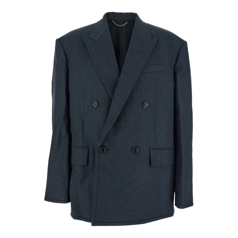 Juun. J Grey Double-breasted Jacket With Peaked Revers And Patch Pockets On Front In Wool Man