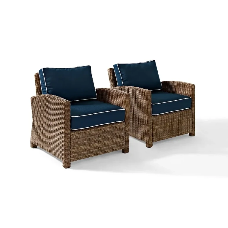 Bradenton Navy and Wicker Patio Armchair, Set of 2