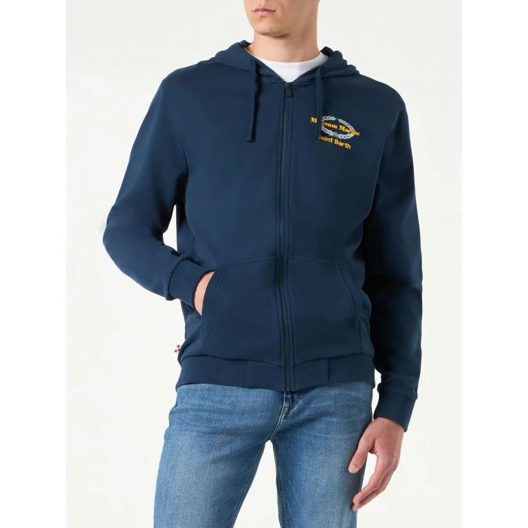 MC2 Saint Barth Blue Cotton Hoodie With Magnum Marine Saint Barth Embroidery Magnum Marine Special Edition