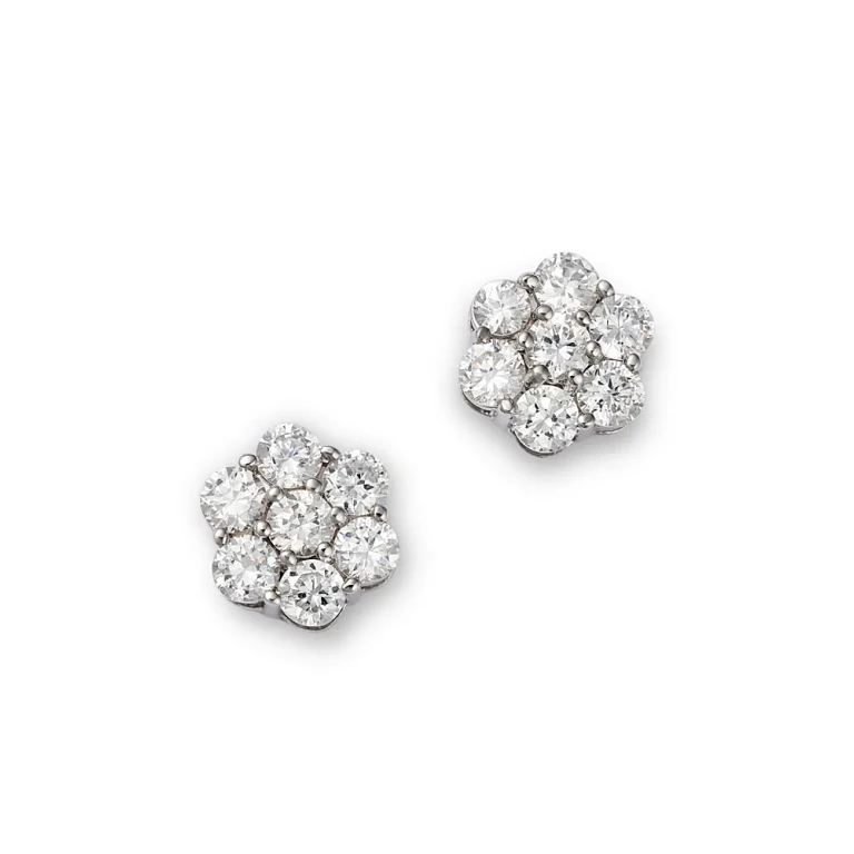Diamond Flower Cluster Stud Earrings in 14K White Gold, 1.0 tcw