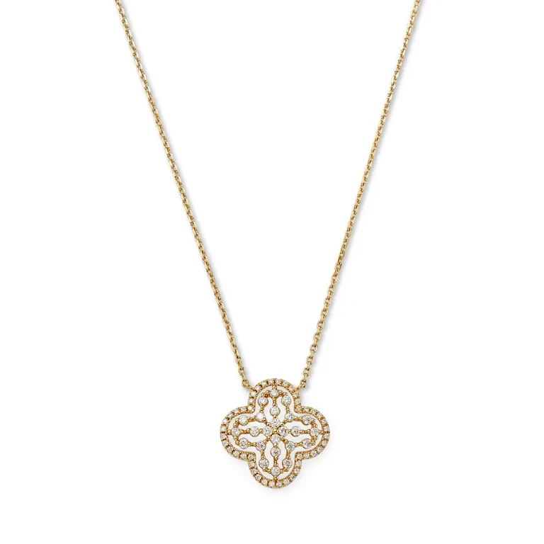 Diamond Clover Pendant Necklace in 14K Yellow Gold, 0.68 tcw