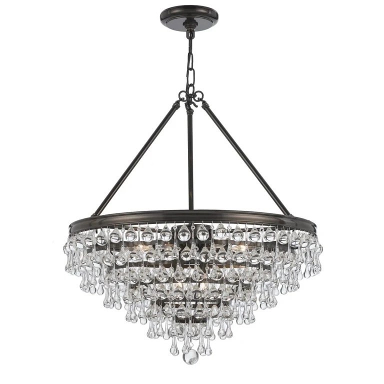 Calypso 8-Light 27" Transitional Chandelier in Vibrant Bronze with Clear Glass Drops Crystals