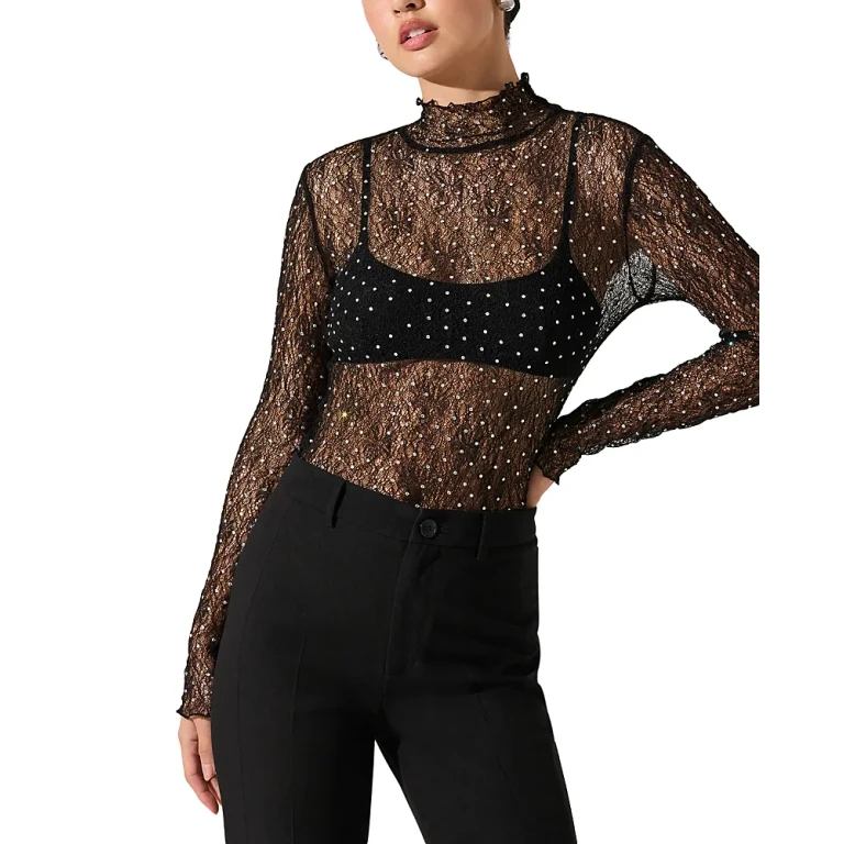Astr the Label Kyra Lace Mock Neck Top