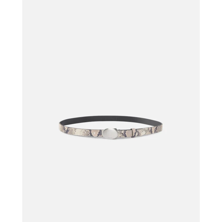 Pinko Python Embossed Leather Belt with Oval Buckle 2 cm