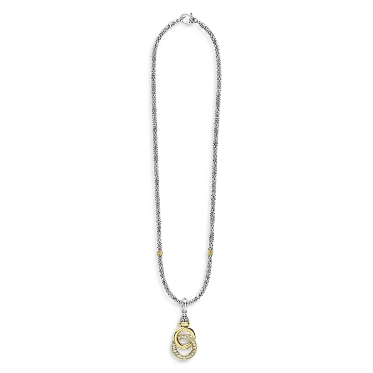 Lagos 18K Yellow Gold & Sterling Silver Diamond Interlocking Ring Pendant Necklace, 18
