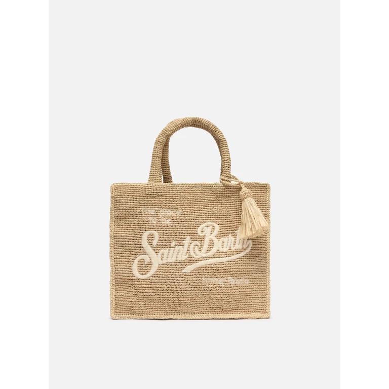 Mc2 Saint Barth Colette Raffia Handbag With Logo Embroidery White Bag - Unisex