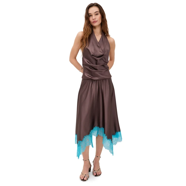 Vestido de seda STAUD Elira Mink/Pool L