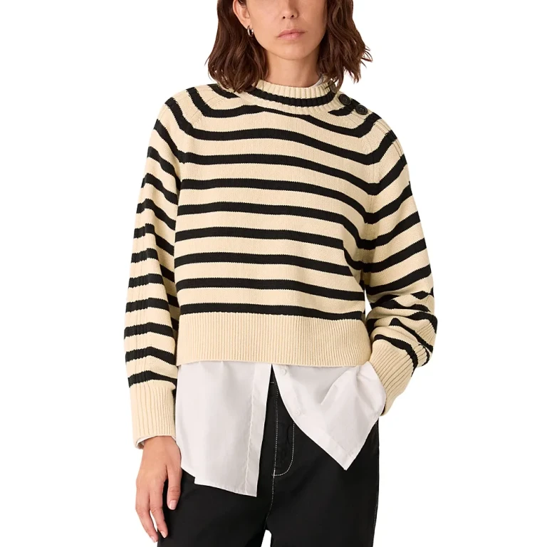 Whistles Stripe Detail Cotton Knit Sweater