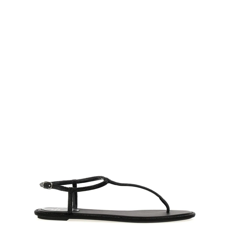 René Caovilla Black Diana Low Jewel Sandal