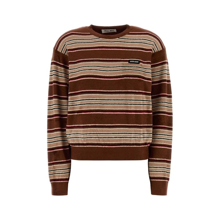 Miu Miu Embroidered Chenille Sweater Tabacco Exterior: Viscose Nyon Maglieria - Women