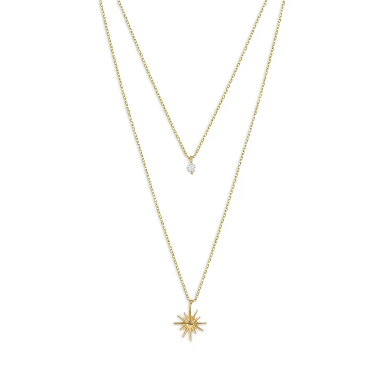 Ettika Cubic Zirconia & Starburst Layered Pendant Necklace in 18K Gold Plated, 15-17