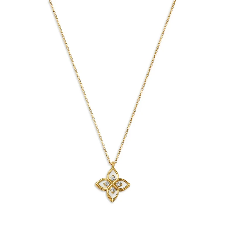Roberto Coin 18K Yellow Gold Venetian Princess Mother of Pearl & Diamond Flower Pendant Necklace, 16-17