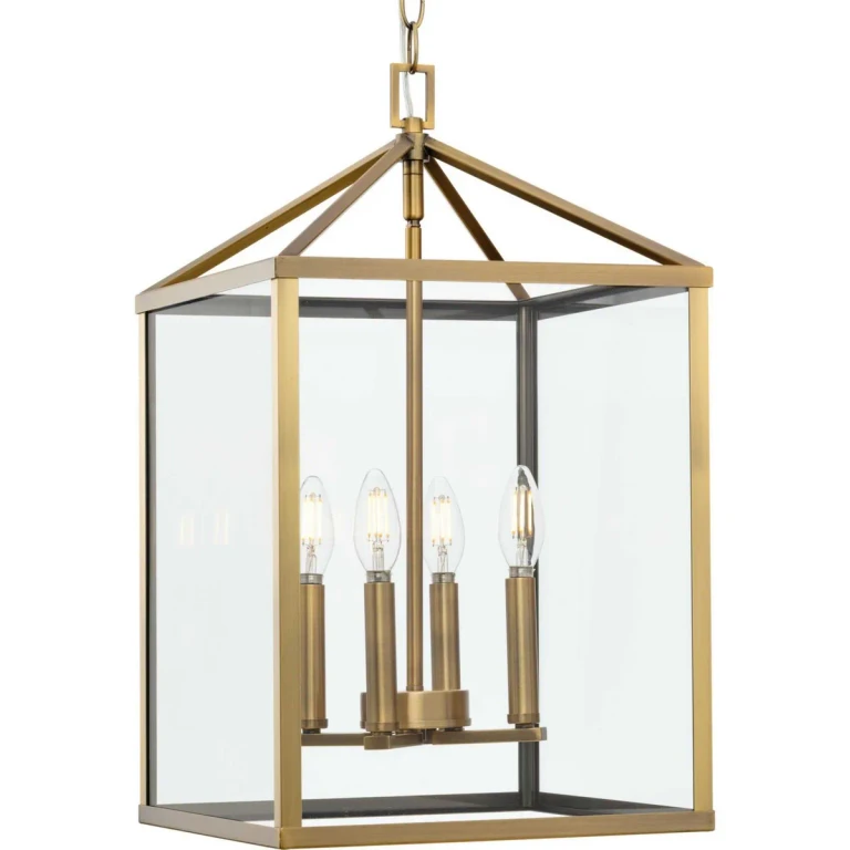 Vintage Brass Four Light Foyer Pendant from the Hillcrest Collection