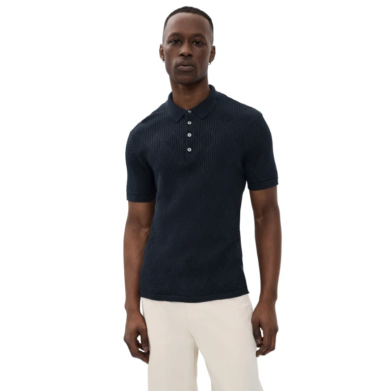 Billy Reid Diamond Knit Polo Carbon Blue L