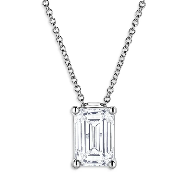 Certified Lab Grown Diamond Emerald Cut Pendant Necklace in 18K White Gold, 2.0 tcw