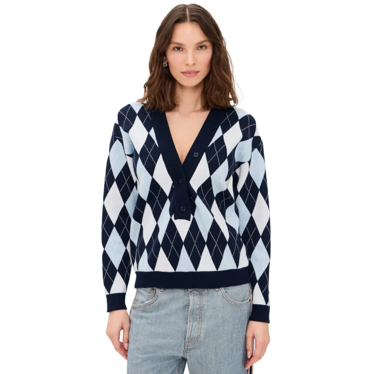 Lioness Prado Knit Sweater Blue Argyle XS