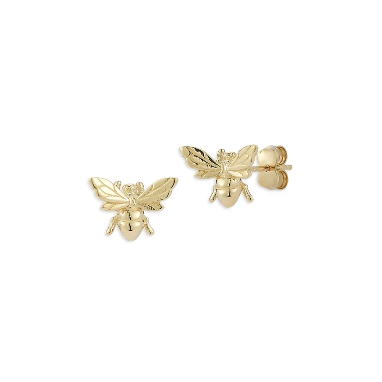 14K Yellow Gold Bee Stud Earrings