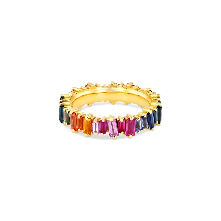 Suzanne Kalan 18K Yellow Gold Rainbow Sapphire Baguette Band